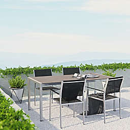 Modway Shore Aluminum 5-Piece Mesh Outdoor Dining Set in Silver/Black