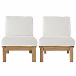 Modway Marina 2-Piece Teak Patio Middle Sofa Set in Natural/White
