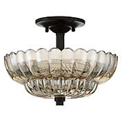 Quoizel Whitecap 3-Light Semi-Flush Mount Fixture in Mottled Cocoa with Glass Shade