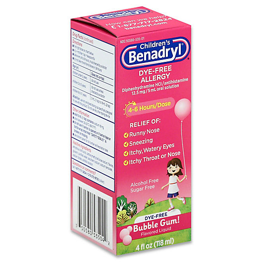 Alternate image 1 for Children's Benadryl® 4 oz. Dye-Free Allergy Liquid in Bubble Gum