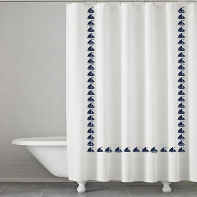 navy white shower curtain