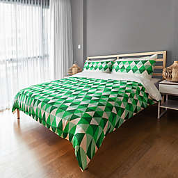 Geo Prep Collection Preppy Triangle Full/Queen Duvet Cover in Green