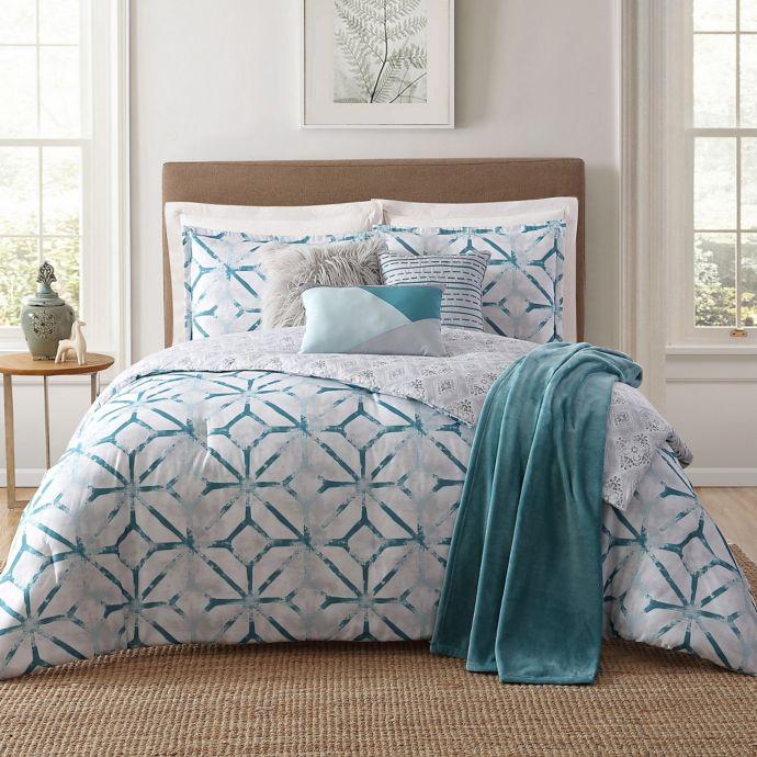 Jennifer Adams Home Lancaster 7 Piece Comforter Set In White Teal Bed Bath And Beyond