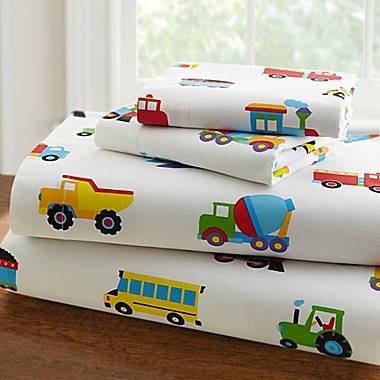Olive Kids&trade; Trains, Planes, Trucks 4-Piece Full Sheet Set. View a larger version of this product image.