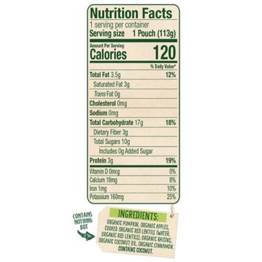 Sprout&reg; 4 oz. Stage 3 Organic Baby Food in Pumpkin, Apple, Red Lentil and Cinnamon. View a larger version of this product image.