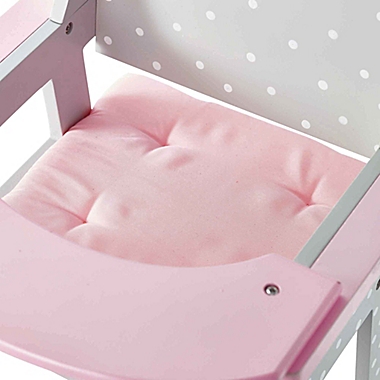 Olivia&#39;s Little World Polka Dot 18-Inch Baby Doll High Chair in Pink/Grey. View a larger version of this product image.