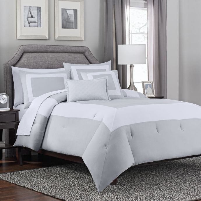 Hotel Band 5 Piece Comforter Set In Grey White Bed Bath Beyond