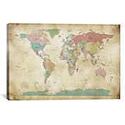 World Cities Map 18-Inch x 12-Inch Canvas Wall Art