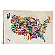 Typographic Text USA Map 40-Inch x 26-Inch Canvas Wall Art