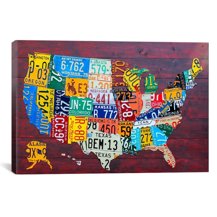 License Plate Map Usa 18 Inch X 12 Inch Canvas Wall Art Bed Bath Beyond