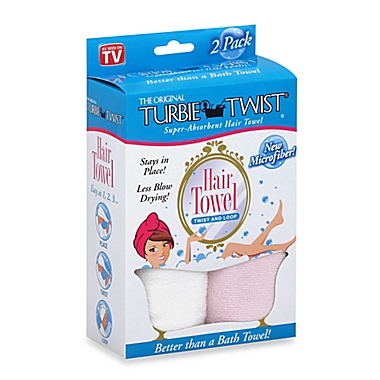 The Original Turbie Twist® Super-Absorbent Hair Towel in White/Light Pink  (Set of 2) | Bed Bath & Beyond