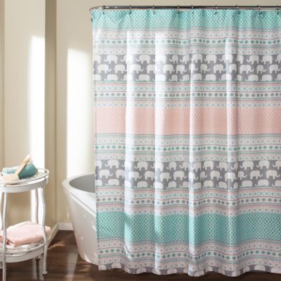 teal and tan shower curtain