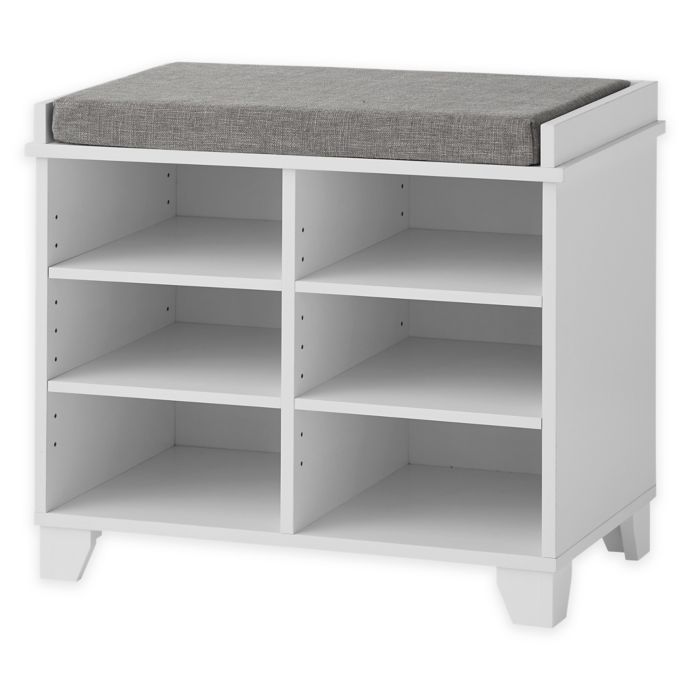 Real Simple® Storage Bench in White with Grey Linen ...