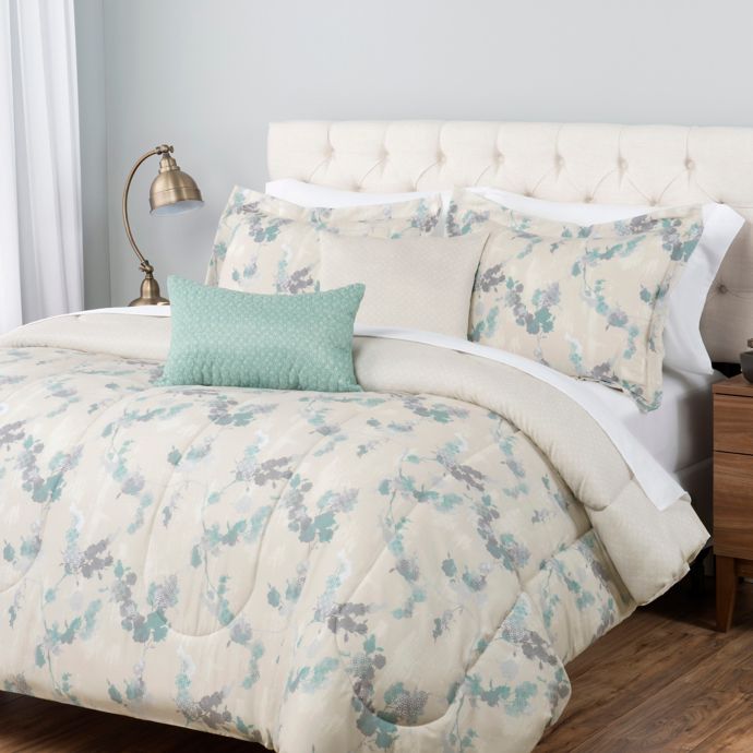 Signet Bonsai 5-Piece Comforter Set in Grey/Teal | Bed ...