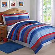 Sebastian Stripe 3-Piece Full/Queen Comforter Set in Blue/Red