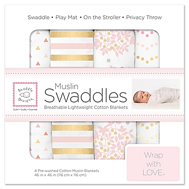 SwaddleDesigns&reg; 4-Pack Heavenly Floral Muslin Swaddles in White/Pink. View a larger version of this product image.