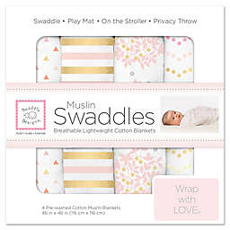 SwaddleDesigns® 4-Pack Heavenly Floral Muslin Swaddles in White/Pink