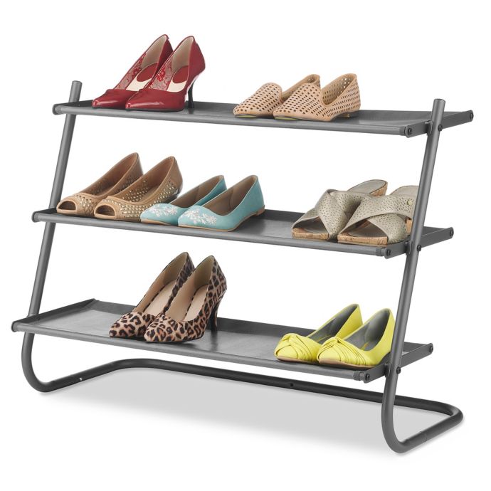 Whitmor 3-Tier Angled Shoe Rack in Gunmetal with Fabric ...