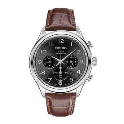 Seiko Men's 42mm Solar Chronograph Watch in Stainless Steel w/Brown Leather  Strap | Bed Bath & Beyond