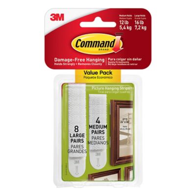 Holds 16lb 8 Pairs 2 Pk 3M Command Large Picture Hanging Strips 16 Hangers 