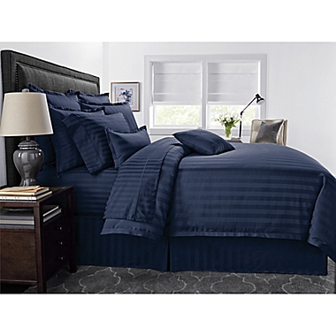 Wamsutta&reg; 500-Thread-Count PimaCott&reg; Damask Stripe Full/Queen Duvet Cover Set in Navy. View a larger version of this product image.