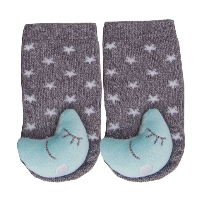 Cuddl Duds® Size 0-6M Moon Rattle Socks in Grey | Bed Bath & Beyond