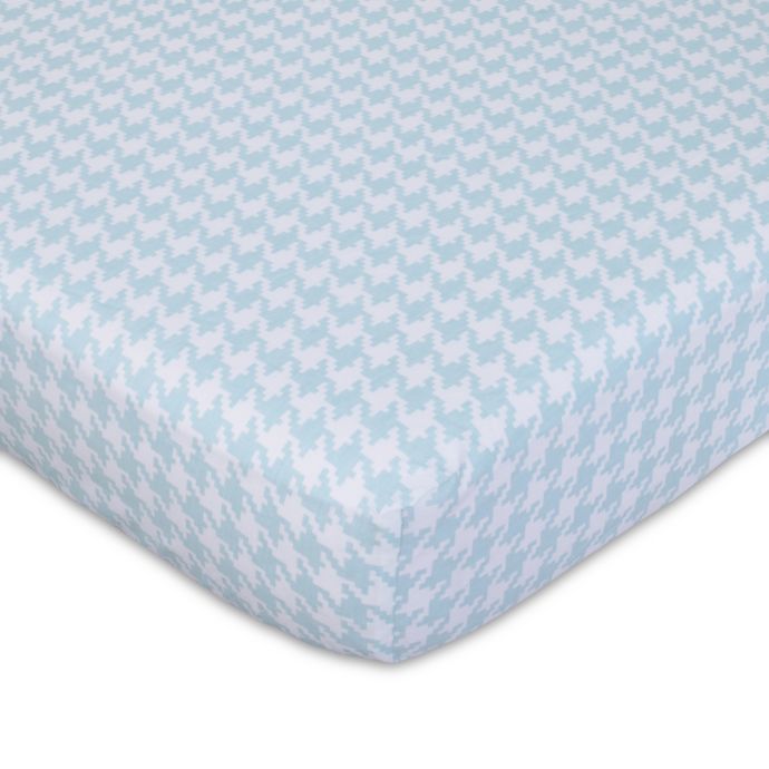 Nojo Roar Houndstooth Fitted Crib Sheet In White Aqua Bed Bath