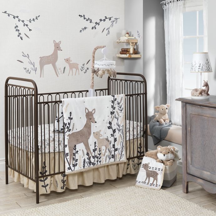 Lambs Ivy Meadow Deer 3 Piece Crib Bedding Set In Tan White