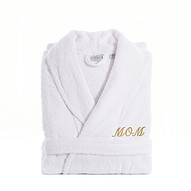 Linum Home Textiles "Mom" Terry Bathrobe in White/Gold. View a larger version of this product image.