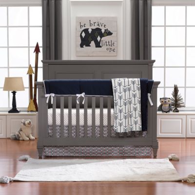 navy and coral nursery bedding