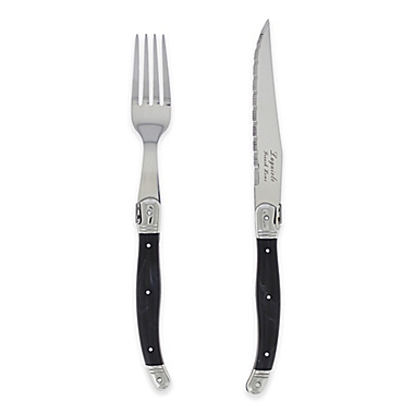Laguiole&reg; by French Home 8-Piece Steak Knife and Fork Set in Black. View a larger version of this product image.