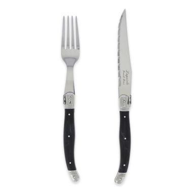 Laguiole&reg; by French Home 8-Piece Steak Knife and Fork Set in Black. View a larger version of this product image.
