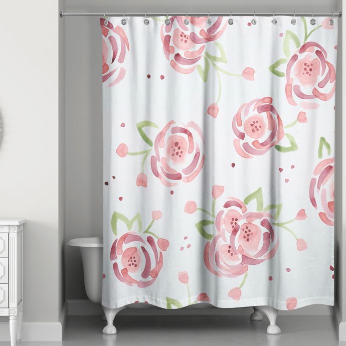 Designs Direct Spring Watercolor Roses 74 Inch Shower Curtain In