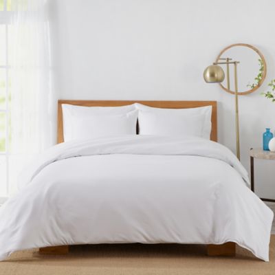 Solid 450-Thread-Count Cotton Sateen 2-Piece Twin Duvet Cover Set in White