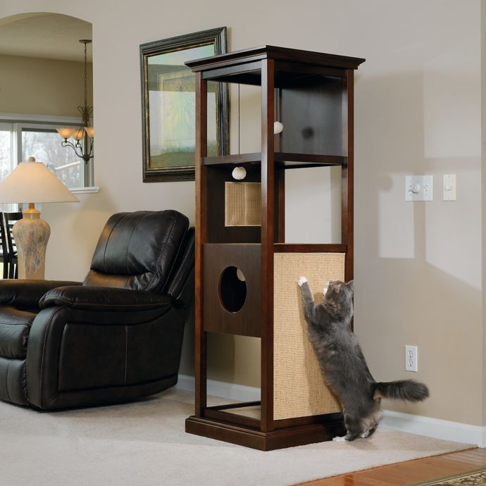 Sauder Pet Traditional Wood Cat Tower in Espresso | Bed ...