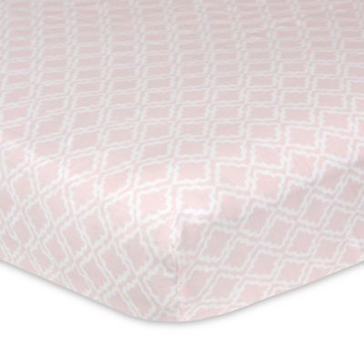 Just Born&reg; Keepsake Washed Linen Trellis Printed Crib Sheet in Pink