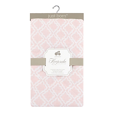 Just Born&reg; Keepsake Washed Linen Trellis Printed Changing Pad Cover in Pink. View a larger version of this product image.