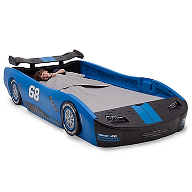 Delta Children Turbo Race Car Twin Bed in Blue. View a larger version of this product image.