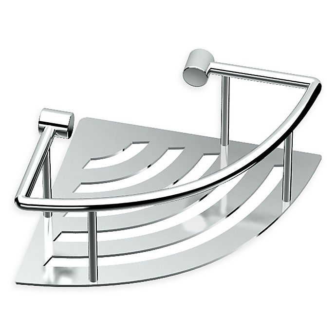 Gatco® Elegant Stainless Steel 8.4-Inch Corner Shower Shelf with Rail Stainless Steel Shower Corner Shelves