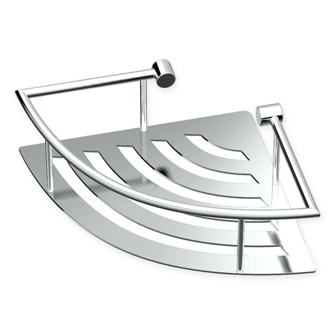 Gatco® Elegant Stainless Steel 11Inch Corner Shower Shelf with Rail
