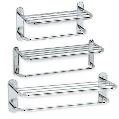 chrome bathroom shelf with towel bar