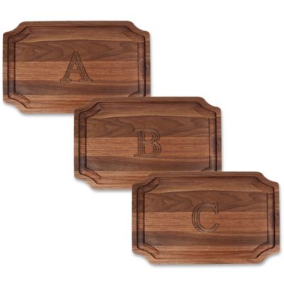 Cutting Board Company 15-Inch x 24-Inch Scalloped Wood Block Letter Monogram Carving Board in Walnut