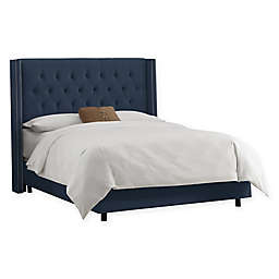 Drexel Button Tufted Upholstered California King Bed in Navy