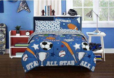 Kidz Mix Game Day Sports 7-Piece Reversible Comforter Set in Blue