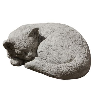 Campania Small Curled Call Cat Garden Statue in Greystone