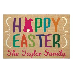 "Hoppy Easter" 27-Inch x 18-Inch Textured Door Mat in Brown