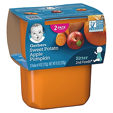 Gerber&reg; 2-Pack 2nd Foods&reg; Sweet Potato, Apple, and Pumpkin Veggies First&trade; Baby Food. View a larger version of this product image.