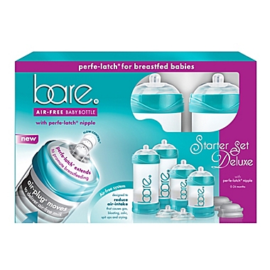 BARE&reg; 4-Pack Polypropylene Air-Free Bottle Starter Set w/Perfe-Latch&reg; Nipples in Turquoise. View a larger version of this product image.