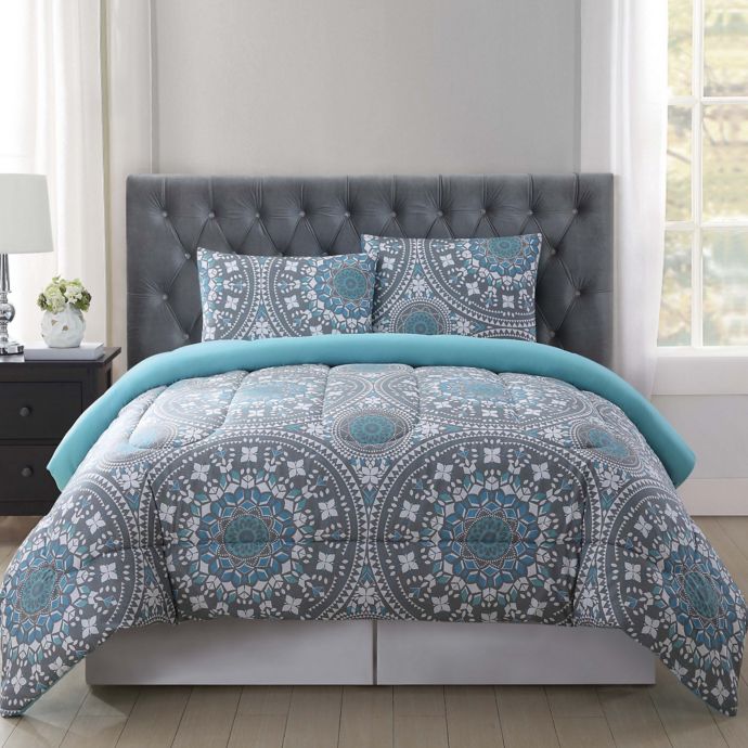 Truly Soft Kalen Comforter Mini Set in Grey/Blue | Bed ...