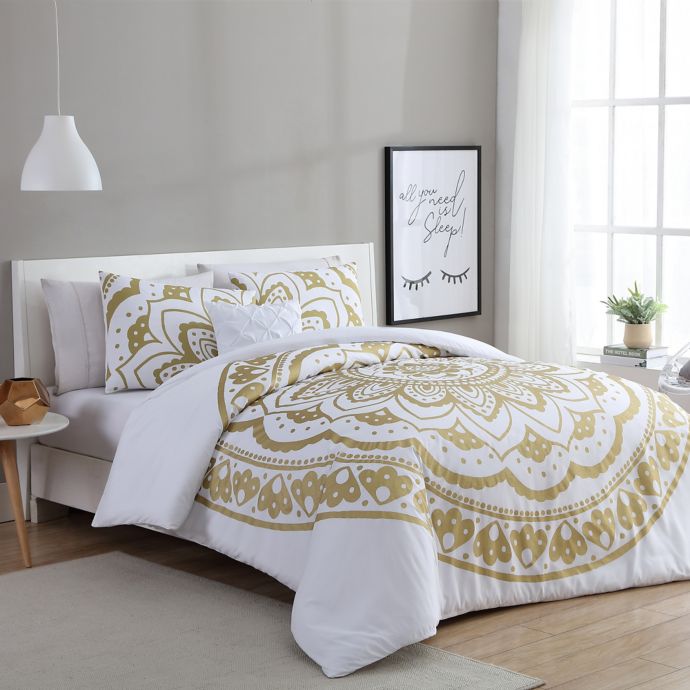 Vcny Home Karma 3 Piece Twin Twin Xl Duvet Cover Set In Gold White